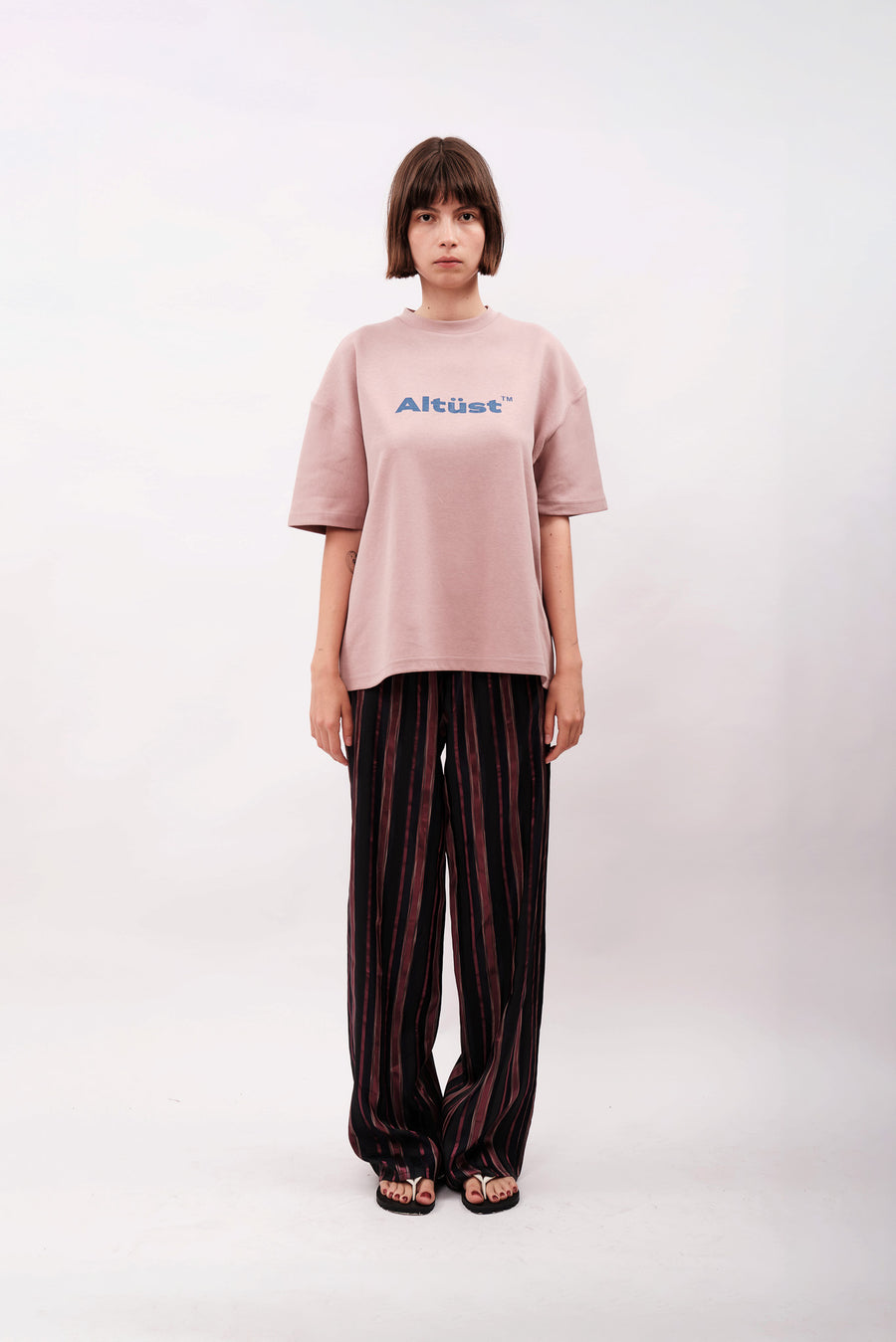 LOGO PRINTED OVERSIZE T-SHIRT - DUSTY ROSE