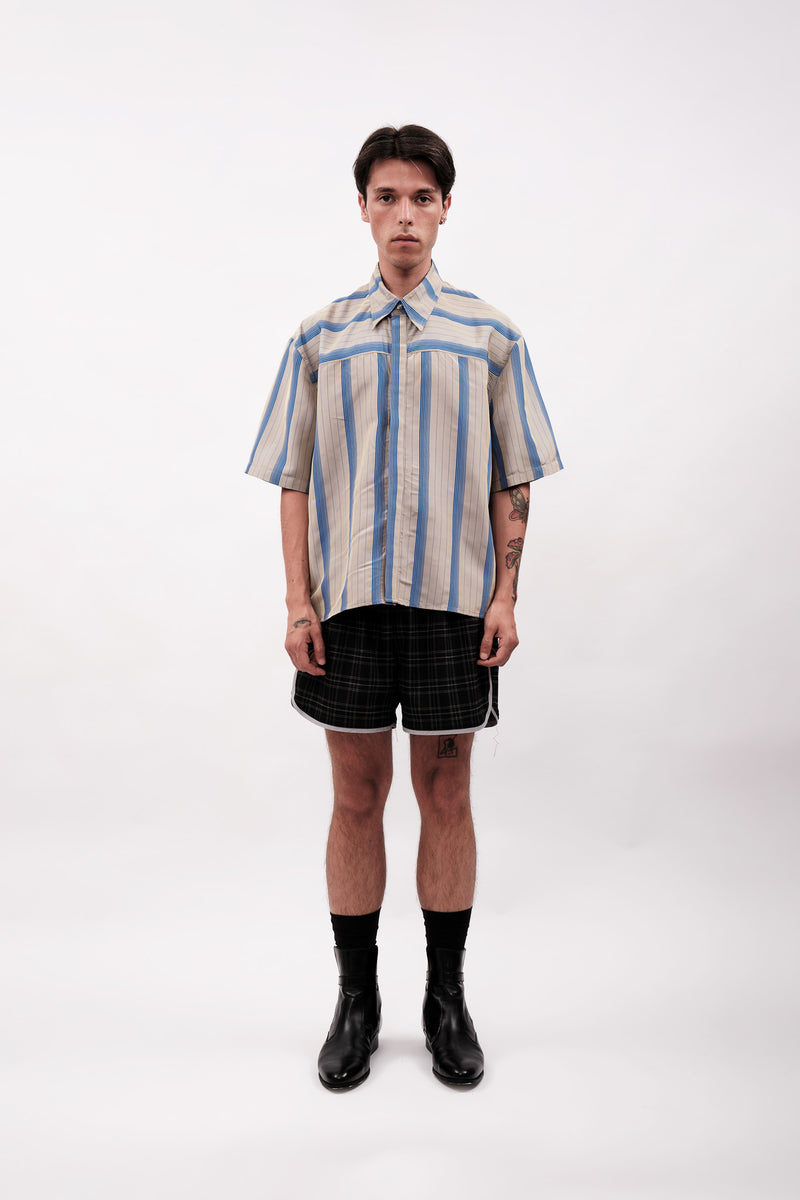 STRIPED BACK-FLAP SHIRT - GREY & BLUE