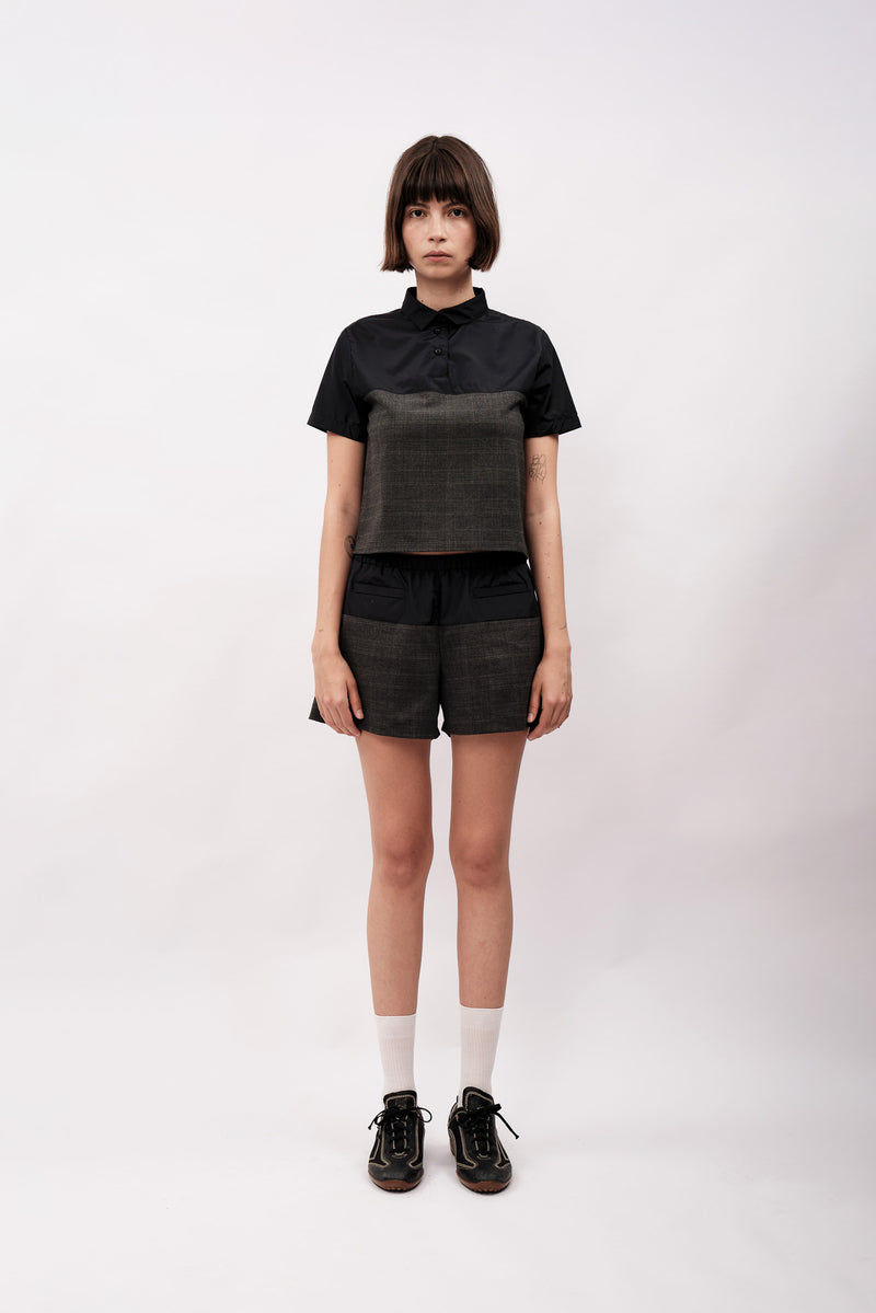 PATCHWORK POLO T-SHIRT - DARK GREY & NAVY BLUE