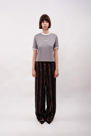 CONTRAST RIBBED T-SHIRT - GREY & CREAM
