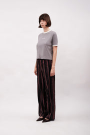 CONTRAST RIBBED T-SHIRT - GREY & CREAM