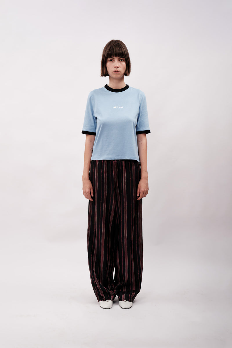 CONTRAST RIBBED T-SHIRT - BABY BLUE & NAVY