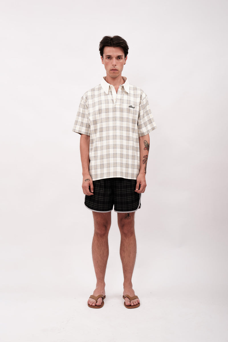 PLAID POLO T-SHIRT - CREAM