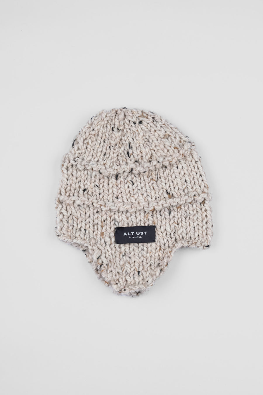 HAND-KNIT EAR FLAP BERET - OATMEAL