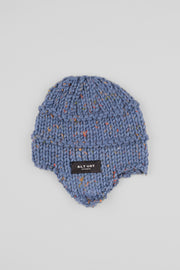HAND-KNIT EAR FLAP BERET - BLUE