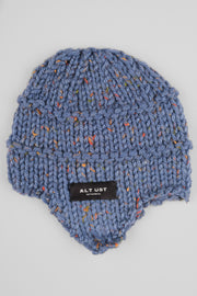 HAND-KNIT EAR FLAP BERET - BLUE