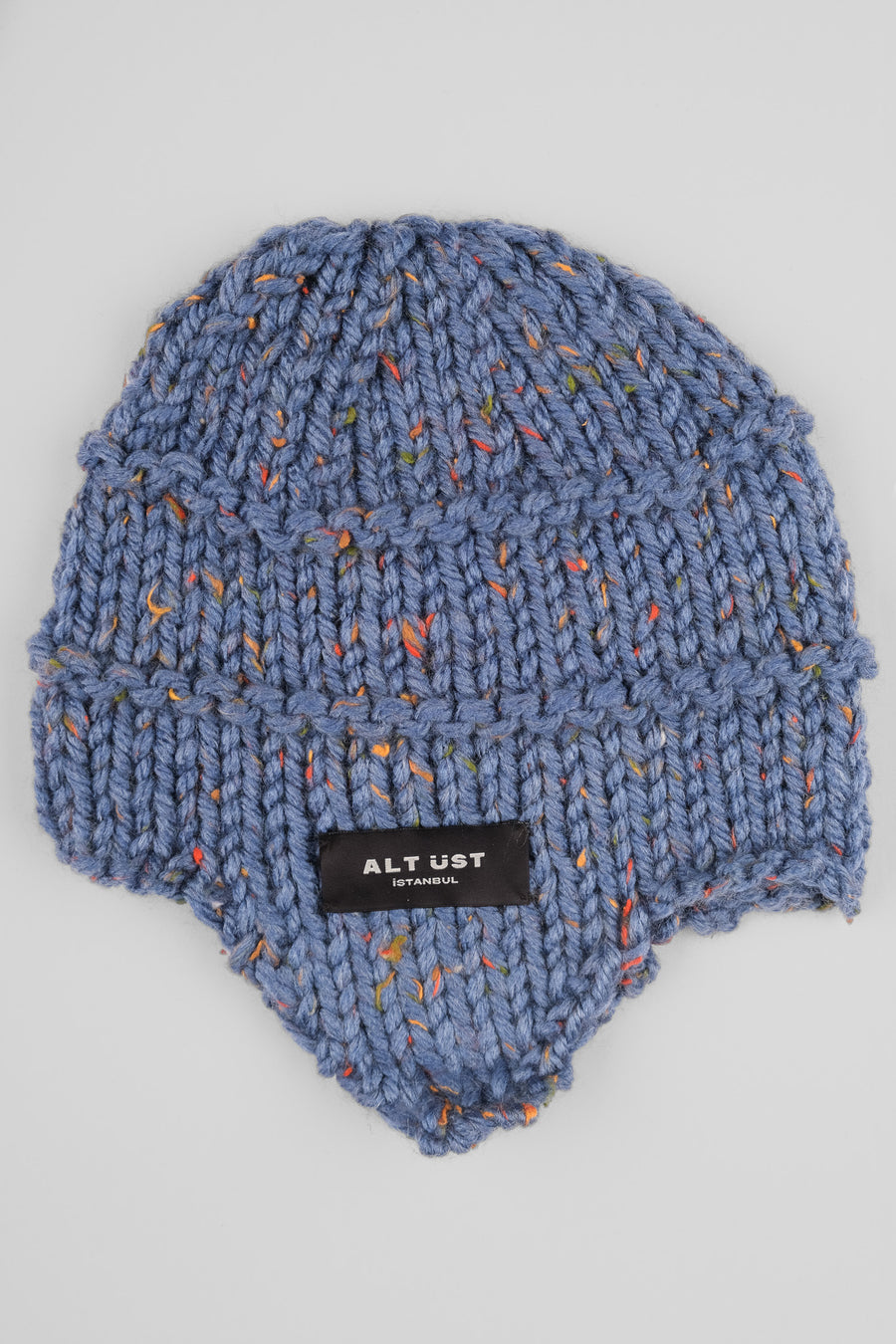 HAND-KNIT EAR FLAP BERET - BLUE