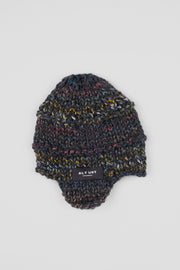 HAND-KNIT EAR FLAP BERET - CHARCOAL
