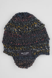 HAND-KNIT EAR FLAP BERET - CHARCOAL