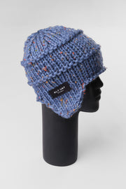 HAND-KNIT EAR FLAP BERET - BLUE
