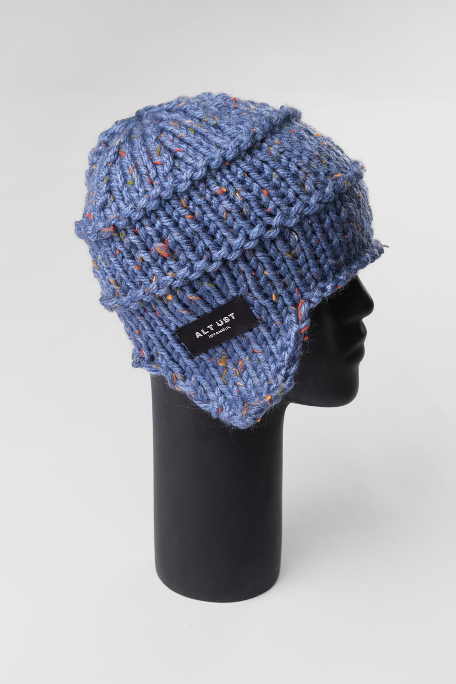 HAND-KNIT EAR FLAP BERET - BLUE