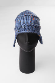 HAND-KNIT EAR FLAP BERET - BLUE