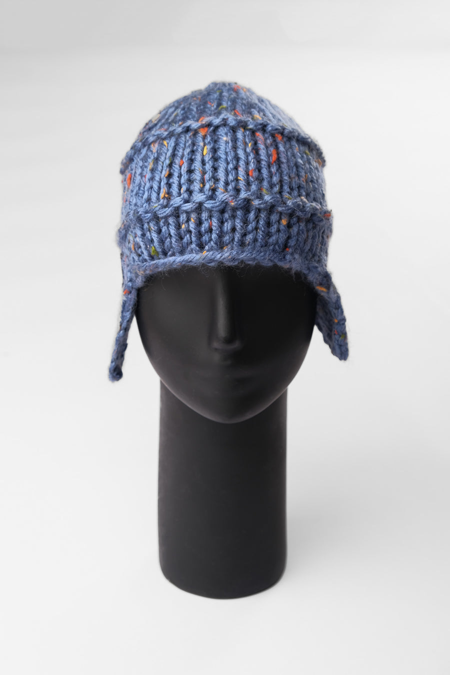 HAND-KNIT EAR FLAP BERET - BLUE