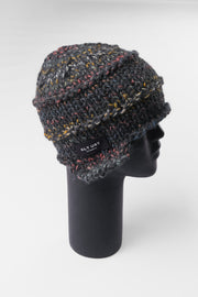HAND-KNIT EAR FLAP BERET - CHARCOAL
