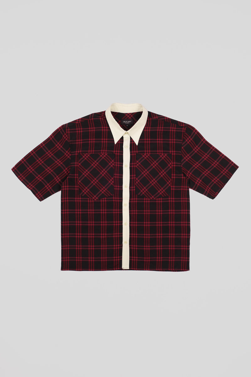 PLAID POPLIN SHIRT- RED - BLACK