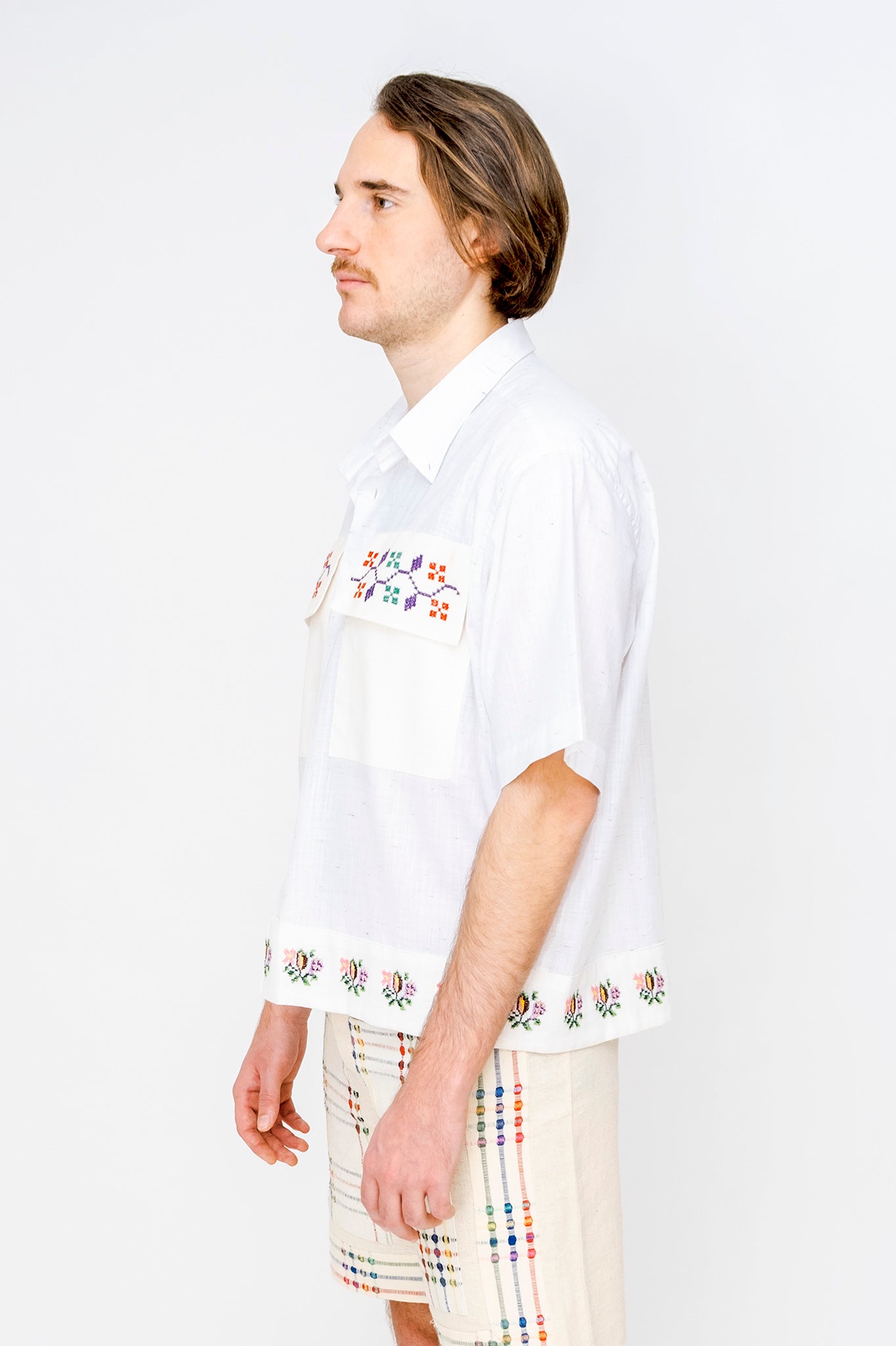 CROSS STITCHED SHIRT WITH POCKETS