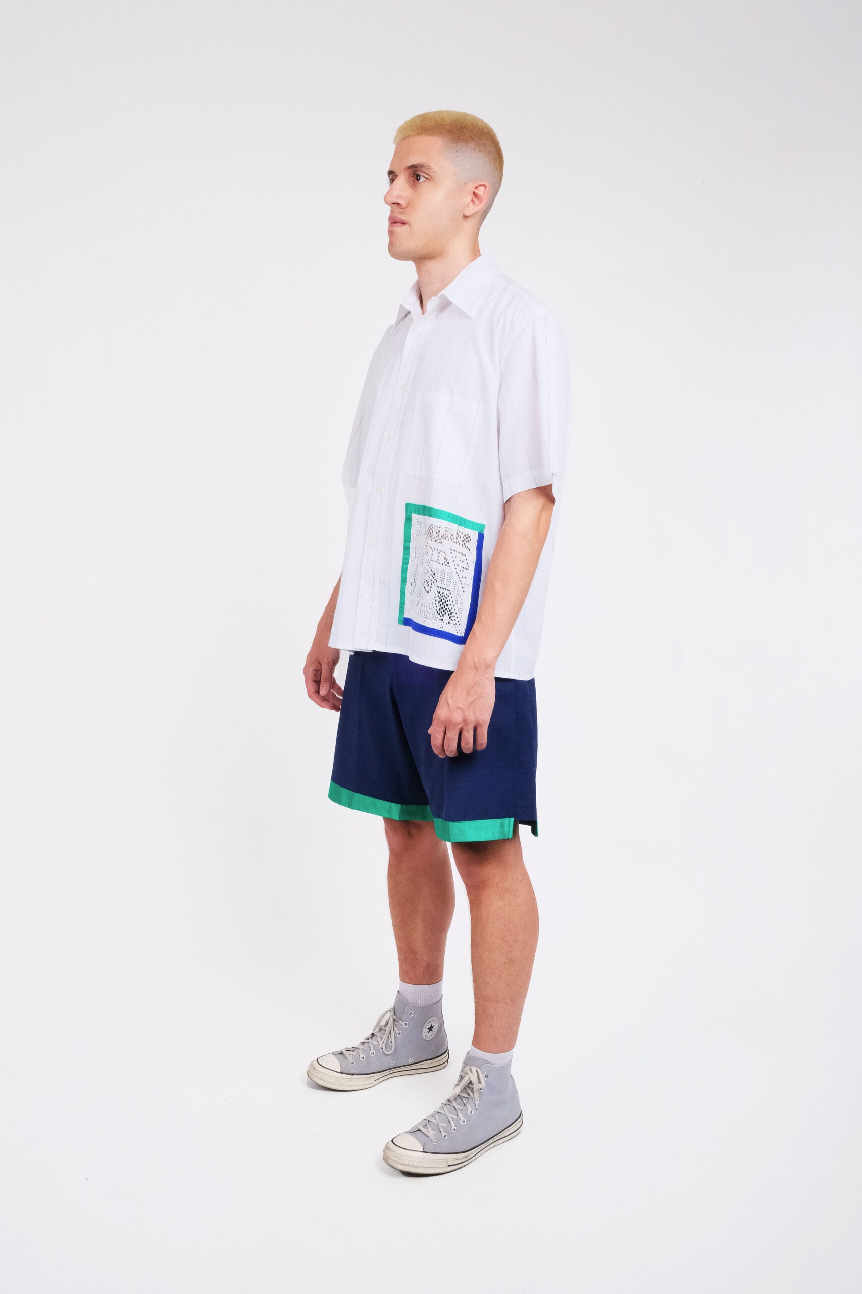NAVY SHORTS WITH GREEN BINDING