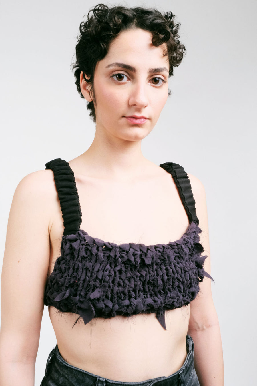 SCRAP KNIT BRA- GRAPHITE