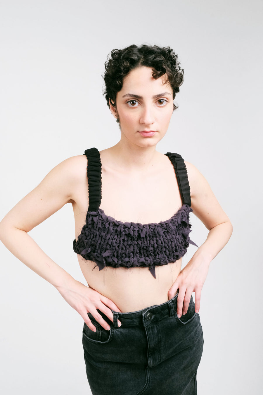 SCRAP KNIT BRA- GRAPHITE